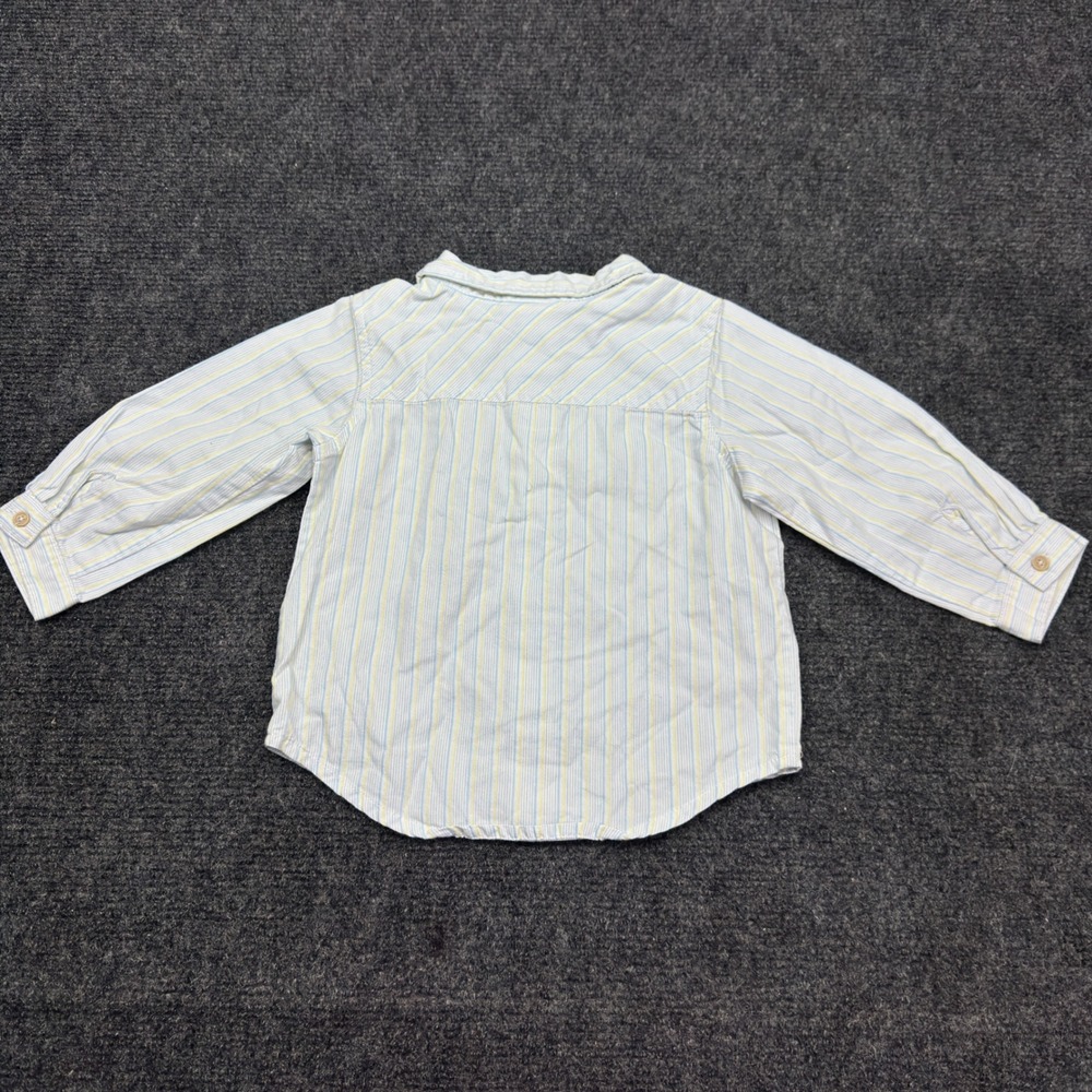 Lullaby Club Baby 9M Striped Button Down Shirt Pastel Blue Yellow White Cotton - Picture 2 of 8